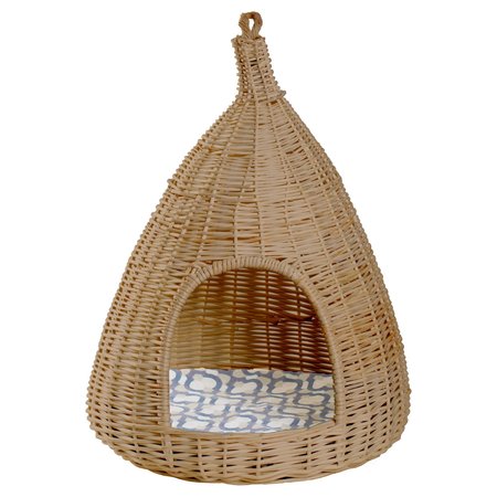 PAWSMARK Natural Willow Pet Sleeping Bed, Cave, Basket For Dog or Cats with Cushion QI003681